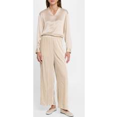 Pants Eileen Fisher Cropped Wide-Leg Shimmer Velvet Pants - Almond