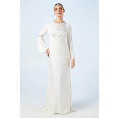 Satin Dresses Oasis Peony Satin Jacquard Flare Sleeve Wedding Dress - Ecru