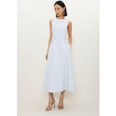 Dresses Karen Millen Compact Stretch Tab Waist Detail Full Skirt Midi Dress - Light Blue