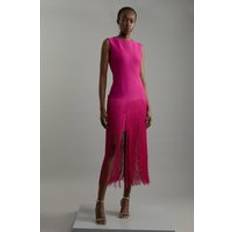 Karen Millen Figure Form Bandage Tassel Hem Dress - Magenta