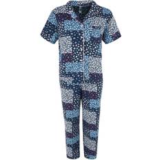 Bleu - Femme Vêtements de nuit Patchwork Notch Collar Pajama Set - White