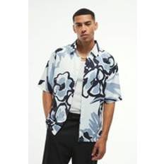 Mies - Ylisuuri Paidat boohooMAN Oversized Soft Twill Printed Revere Shirt - Black