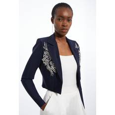 Karen Millen Women Jackets Karen Millen Figure Form Bandage Cropped Jacket - Navy