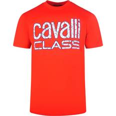Cavalli Class Bold Floral Logo Red T-Shirt - Mens