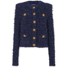 Balmain Blåa Ytterkläder Balmain Kort Tweedstickad Jacka - Blue