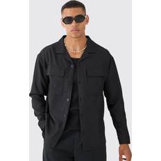 Black - Linen Shirts Oversized Linen Long Sleeve Shirt - Black