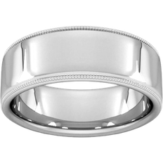 8mm Goldsmiths Slight Court Standard Milgrain Edge Wedding Ring 8mm - White Gold