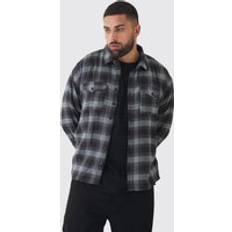 5XL - Mies Paidat Plus Oversized 90's Brushed Checked Shirt - Charcoal