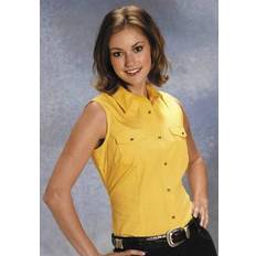 Women - Yellow Shirts Roper Ladies Poplin Sleeveless Variegated Snap Shirt - Yellow