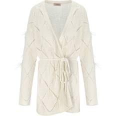 Bianco Cardigan Twinset Off-White Cardigan With Feathers