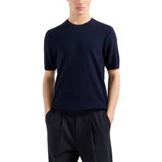 Emporio Armani XXL Jumpers Emporio Armani Allover Jacquard Short Sleeve Sweater - Navy Blue