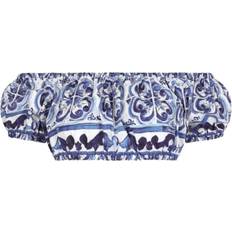 Dolce & Gabbana Blouses Dolce & Gabbana Maiolica Printed Cotton Cropped Top Blue