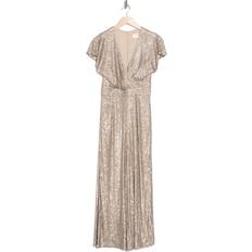 Beige - Women Jumpsuits & Overalls Eliza J Sequin Flutter Sleeve Jumpsuit - Taupe