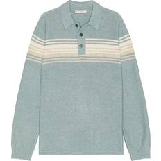 Marine Layer Ellias Chest Stripe Sweater Polo - Driftwood Blue Stripe