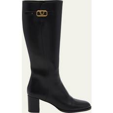 Valentino Garavani High Boots Valentino Garavani Leather Knee High Boots V Logo - Nero