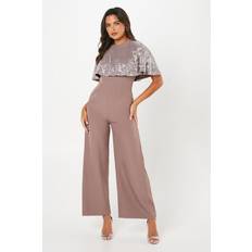 Sequins Jumpsuits & Overalls Coast Womens Sequin Cape Jumpsuit - Mink