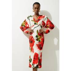 Embroidery - Midi Dresses Karen Millen Rose Printed Morocain Woven V Neck Midaxi Dress