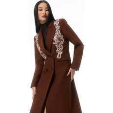 Karen Millen Women Outerwear Karen Millen Wool Blend Embroidered Floral Midi Coat - Toffee