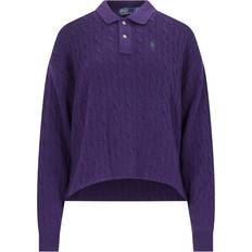 Polo Ralph Lauren Women Polo Shirts Polo Ralph Lauren Cable Wool Cashmere Polo Shirt - Wimbeldon Purple