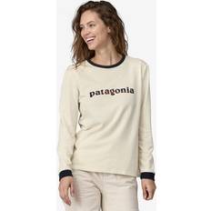 Natural - Women T-shirts Patagonia Women's Long-Sleeved '73 Text Logo Responsibili-Tee - Birch White