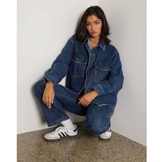 Embroidery Outerwear Rhythm Oversized Denim Jacket - Dark Wash