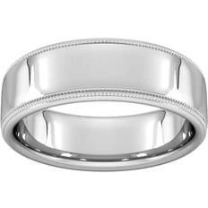 Goldsmiths Traditional Court Standard Milgrain Edge Wedding Ring 7mm - White Gold