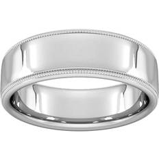 Traditional Court Standard Milgrain Edge Wedding Ring 7mm - White Gold