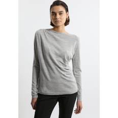 Karen Millen Jumpers Karen Millen Extra Fine Merino Gathered Detail Knit Top - Grey Marl
