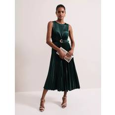Phase Eight Dresses Phase Eight Simara Velvet Pleated Midi Dress - Dark Green