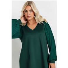 Women Blouses Yours Forest Green Pleated Sleeve V-Neck Top - Women's