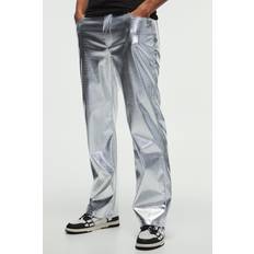 Hopea - Mies Housut boohooMAN Mens Silver Straight Faux Snake Trousers - Silver