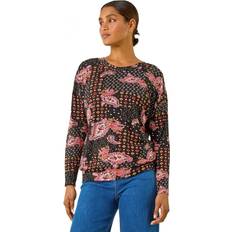 Orange - Women Blouses Roman Banded Paisley Stretch Top - Orange