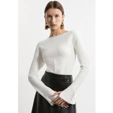 Women - Wool Blouses Karen Millen Compact Knit Wool Look Drop Shoulder Top - Cream