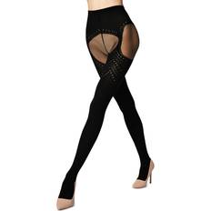 One Size Pantyhose Wolford Holes Effect Performance Garter Tights - Black