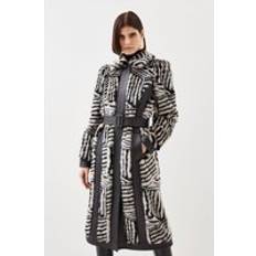 Multicoloured Coats Karen Millen Faux Fur Pu Panelled Stripe Belted Coat - Multi