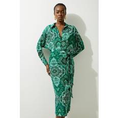 Embroidery Dresses Karen Millen Paisley Printed Morocain Woven Midi Shirt Dress - Green