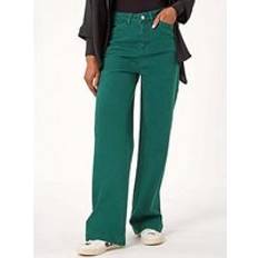 Turquoise Jeans Roman Cotton Blend Wide Leg Stretch Jeans - Teal