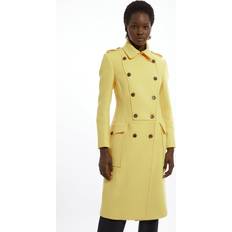 Yellow Coats Karen Millen Premium Italian Manteco Wool Military Midi Coat - Yellow