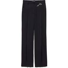 Prada Bukser & Shorts Prada Old-wash Brooch-embellished Wool Trousers - Blue