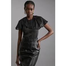 Karen Millen Women Tops Karen Millen Slub Organdie Drape Shoulder Woven Top - Black