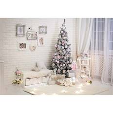 Photo Backgrounds Conbicy JDQZM, Christmas Background 7x5ft Festival Xmas Decoration Tree Photo Background Brick Wall White Curtain Photography Backgrounds Holiday Party