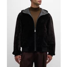 Ferragamo Brown Outerwear Ferragamo Men's Hooded Shearling Jacket - Brown