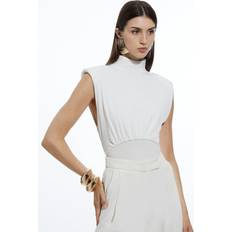 White - Women Bodysuits Karen Millen Drapey Crepe Jersey Corset Detail Bodysuit - Ivory