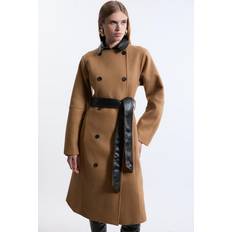 Karen Millen Women Outerwear Karen Millen Premium Italian Manteco Wool Rounded Sleeve Midi Coat - Camel