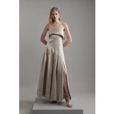 Gold - Short Dresses Karen Millen Structured Satin Bandeau Prom Maxi Dress - Gold