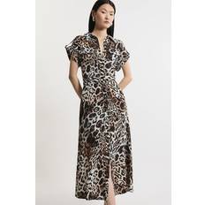 Embroidery - Midi Dresses Karen Millen Leopard Batik Printed Morocain Woven Midi Shirt Dress - Animal