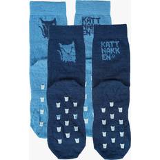 17/18 Undertøy Kattnakken Anti-Slip Thin Wool Socks 2-pack - Sea & Sky (1348)