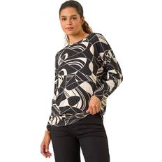 Stretch - Women Blouses Roman Banded Geometric Stretch Top - Black