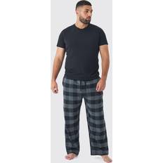 Nachtkleding boohooMAN Plus Brushed Check Loungewear Bottom and T-shirt Set - Grey