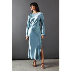 Steel Dresses Warehouse High Shine Satin Column Midi Dress - Steel